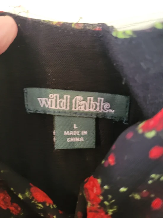 Wild Fable Black Dress with Red Floral Print, Asymmetrical Hem - Picture 6 of 6